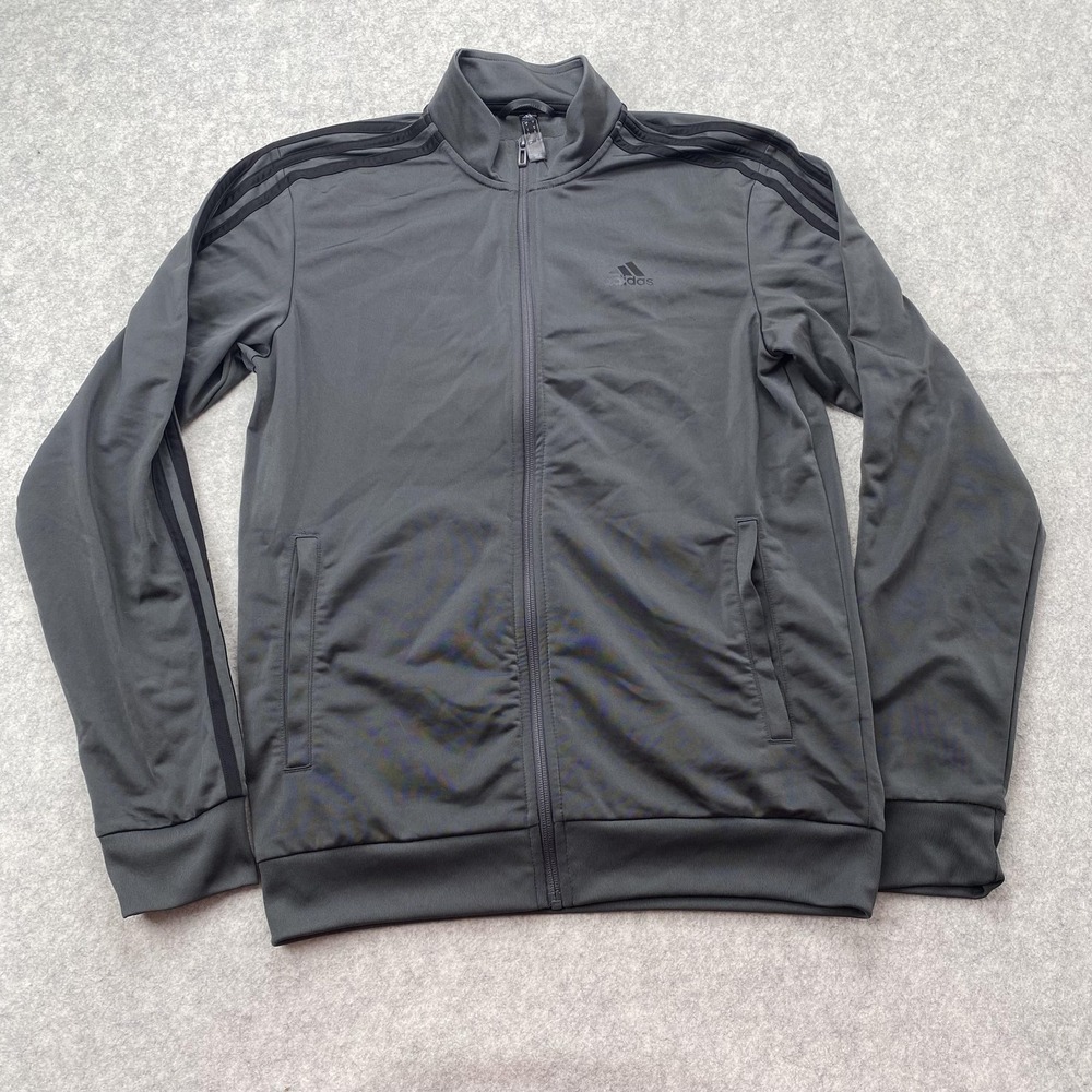 Adidas Jacket Mens Small Gray Full Zip Track 3 Stripe Primegreen Athletic